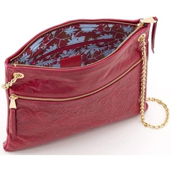 Hobo The Original Dayna Red Plum Damask Embossed Convertible Leather Crossbody - Picture 2 of 12